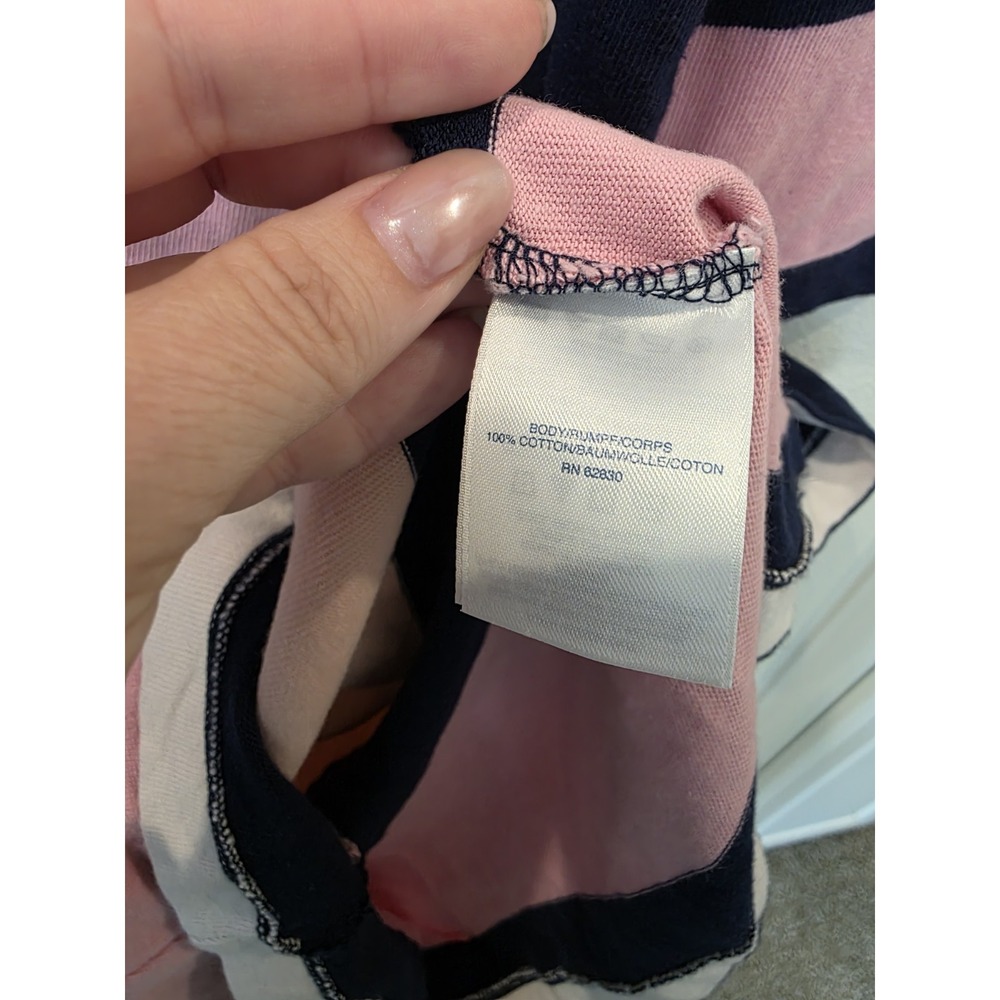 VTG Lands End BoatNeckDress Sz M 10/12 NavyPinkStripe Coastal Luxury 100% Cotton - Picture 6 of 6